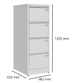 Wymiary szafki kartotekowej SZK 306st A4 wysokość 1292 mm, szerokość 482 mm, głębokość 633 mm.png