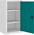 Szafa metalowa biurowa SBM 101 M LX otwarta, widoczne 2 przestawne półki dostosowane do teczek zawieszkowych.webp
