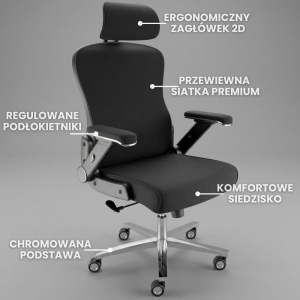 Fotel biurowy CLOUVOU PowerSeat | Podłokietniki 5D | do 200kg | Wysyłka 24h!