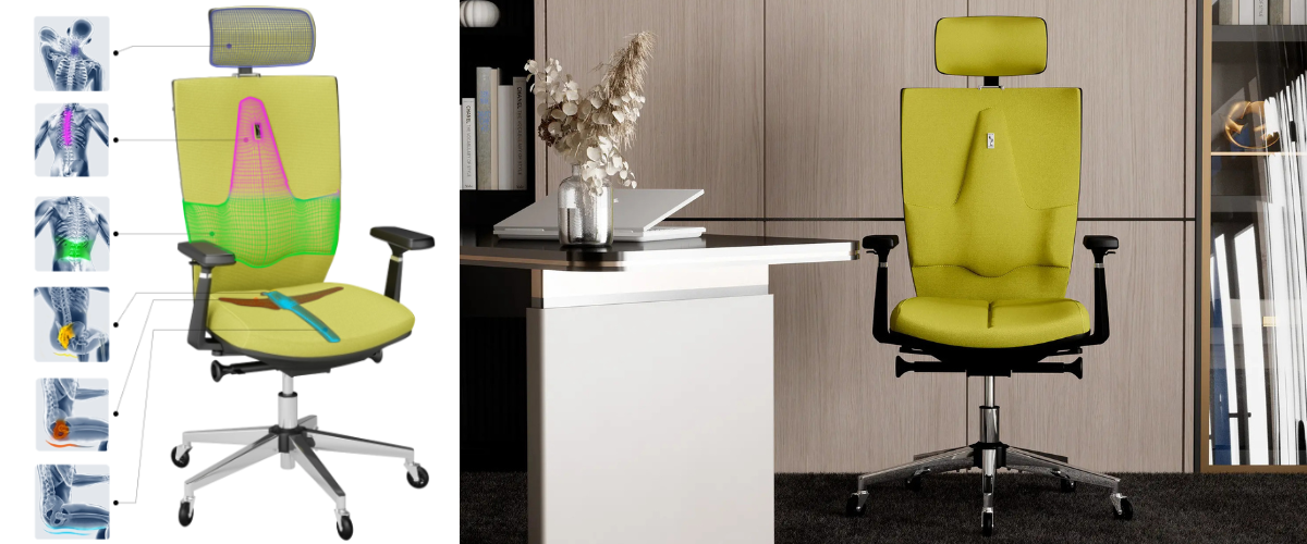Zielony fotel ergonomiczny SPACE Mystic Green od Kulik System – opatentowana konstrukcja wspierająca kręgosłup, tkanina Azure, dostępny z dostawą w 24h.