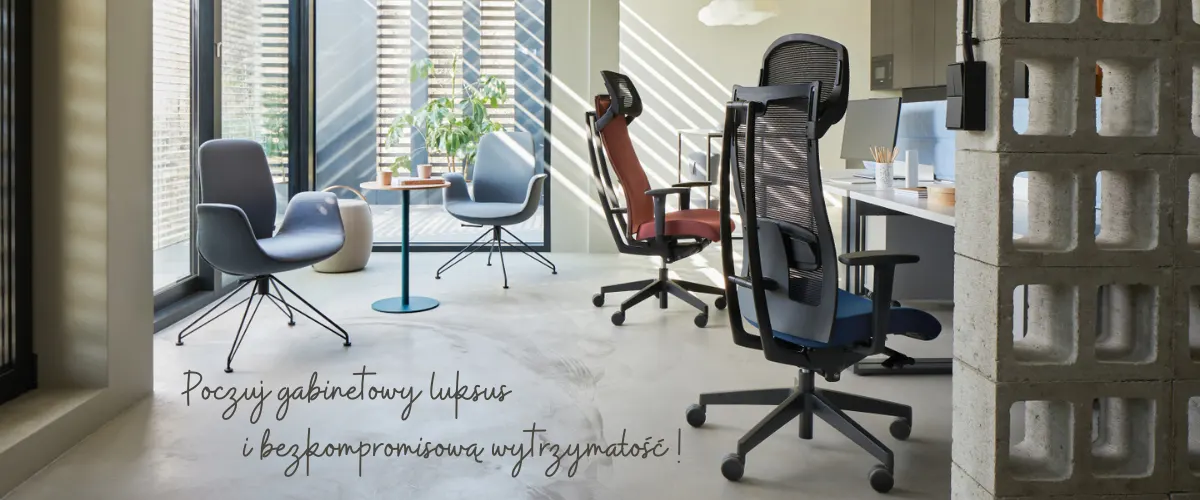 Ergonomiczny fotel gabinetowy Profim Action 115SFL z certyfikowaną wytrzymałością do 150 kg, szerokim regulowanym zagłówkiem i aluminiową konstrukcją oparcia w stylu industrialnym.