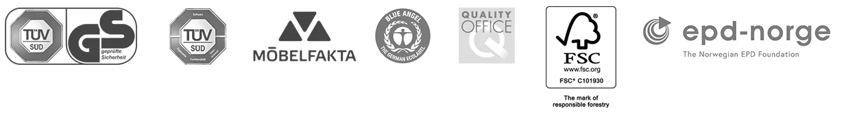 Certyfikaty Blue Angel i Möbelfakta dla fotela LightUp - ekologia i trwałość.
