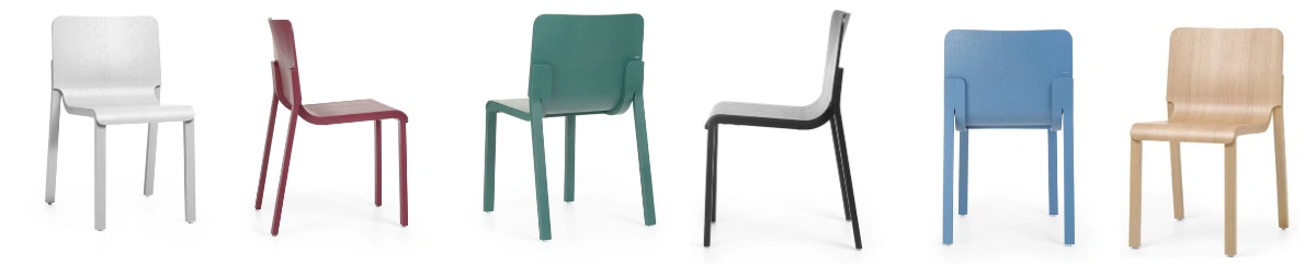 Elegancka kolekcja minimalistycznych krzeseł sklejkowo-fornirowanych Bejot Wei ze strukturą naturalnego dębu. Zaprezentowane warianty obejmują modele na czterech drewnianych nogach oraz na metalowej płozie, dostępne w wersji z ergonomicznymi podłokietnikami i opcją sztaplowania do 6 sztuk.