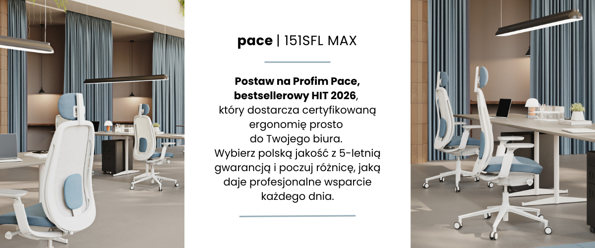 Zamów fotel Profim Pace w Strefie Ergonomii – skorzystaj z 5-letniej gwarancji i certyfikowanego wsparcia kręgosłupa.