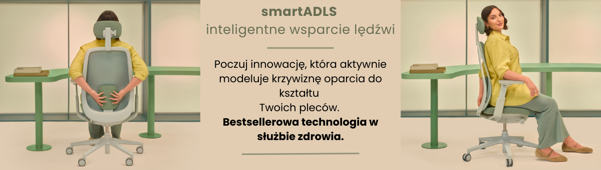 Innowacyjny system SmartADLS w fotelu Profim Pace – precyzyjna regulacja głębokości podparcia lędźwiowego, zapewniająca optymalne wsparcie kręgosłupa i czyniąca Pace bestsellerem ergonomii.