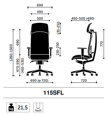 Wymiary fotela Action 115SFL