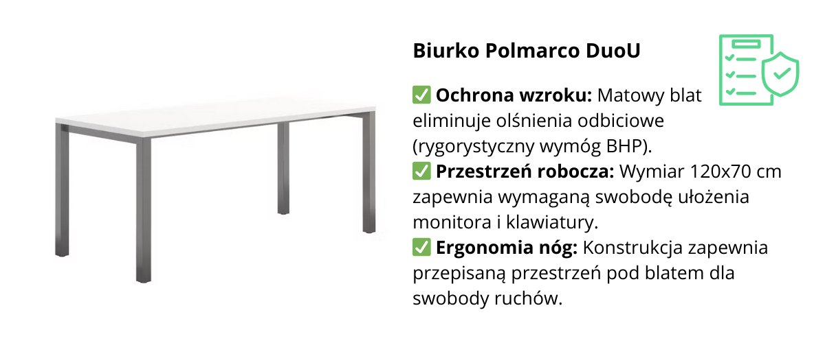 Biurko biurowe Polmarco DuoU o wysokości 74 cm, idealne do pracy z monitorem ekranowym