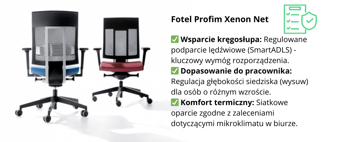 Krzesło biurowe Profim Xenon Net z oparciem siatkowym i innowacyjnym podparciem lędźwiowym SmartADLS.