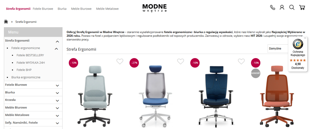 Kompleksowa oferta foteli ergonomicznych w Strefie Ergonomii: Ranking TOP 12, modele zgodne z BHP od 500 zł oraz fotele biurowe z wysyłką w 24h.
